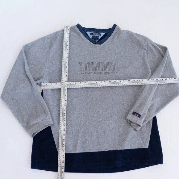 Tommy Hilfiger Vintage Y2K Blue & Grey V-Neck Sweater ~XLarge - Picture 4 of 11